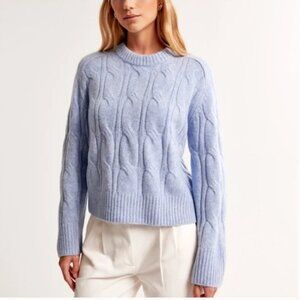 NWT ABERCROMBIE WOMEN'S A&F MADELINE CABLE CREW SWEATER--LIGHT BLUE--XS
